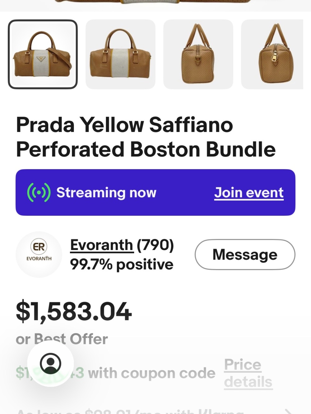 PRADA⭐️Vitello Daino Tan and White Perforated Leather Large Prada Barrel Hobo!⭐️ - Picture 16 of 16